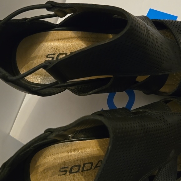 Black Perforated Heeled Sandals - Picture 3 of 7